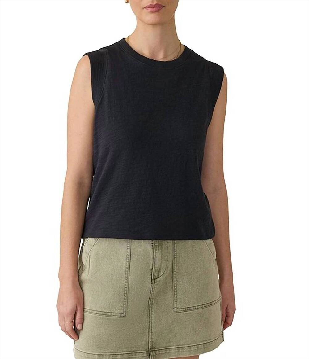 NEW FAHERTY women's sunwashed slub muscle tank in washed black